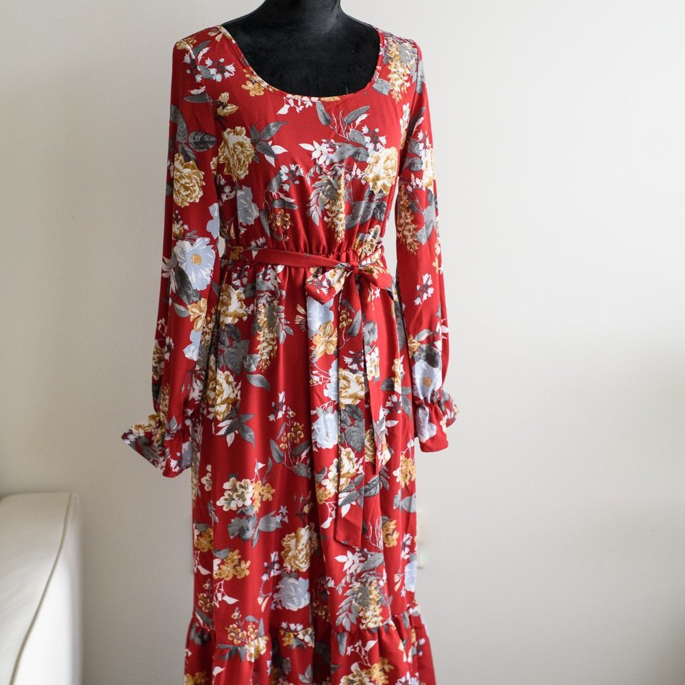 red floral maxi dress